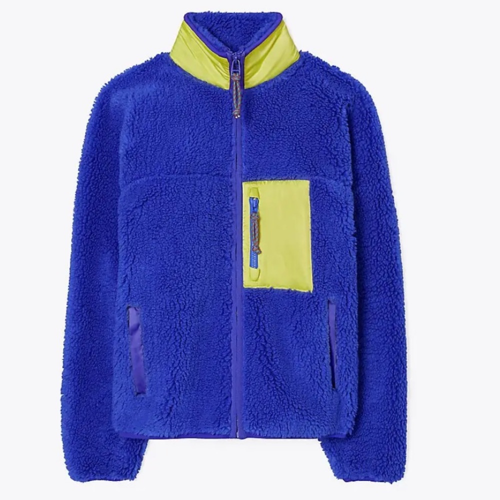 TORY BURCH  Tory Sport High-Pile Fleece Zip Jacket - Lapis- Size Small- like new